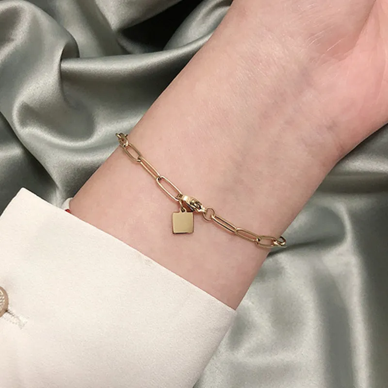 Premium Quality Waterproof 18k Gold Plated Stainless Steel Paperclip Chain Ladies Bracelets