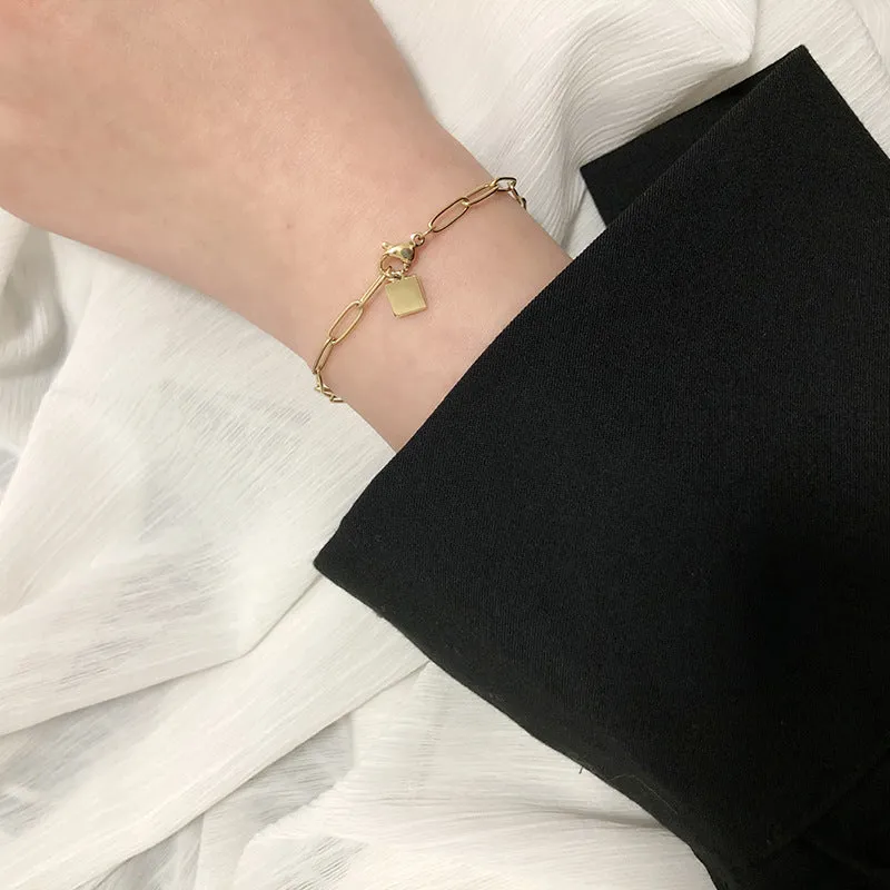 Premium Quality Waterproof 18k Gold Plated Stainless Steel Paperclip Chain Ladies Bracelets