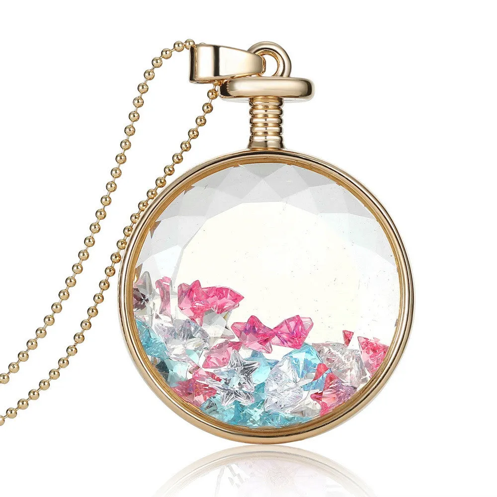 Pressed Flower Circle Shaped Charm Pendant Necklace