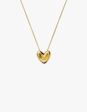 Puffy Heart Pendant Necklace - Gold