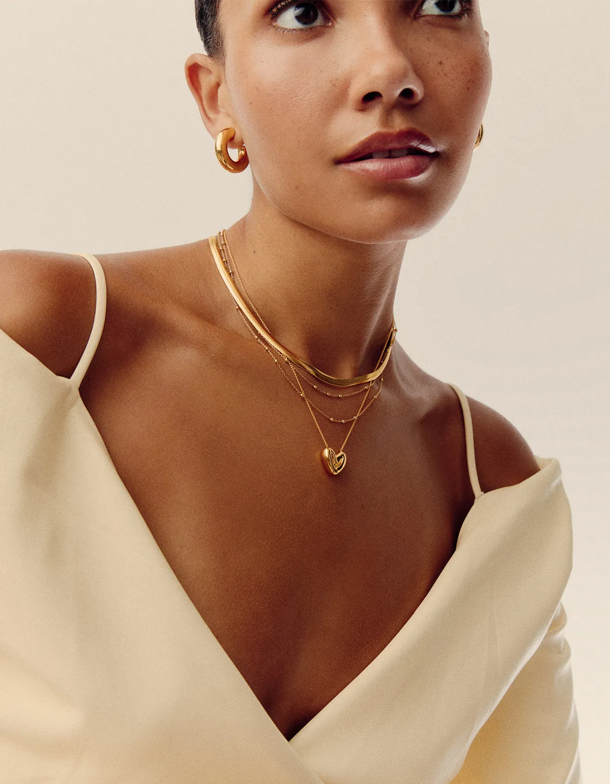 Puffy Heart Pendant Necklace - Gold
