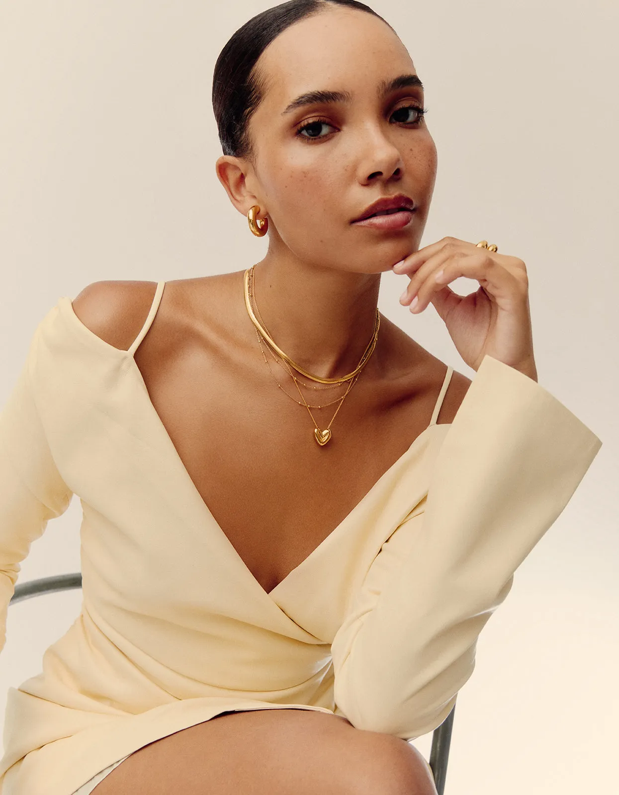 Puffy Heart Pendant Necklace - Gold