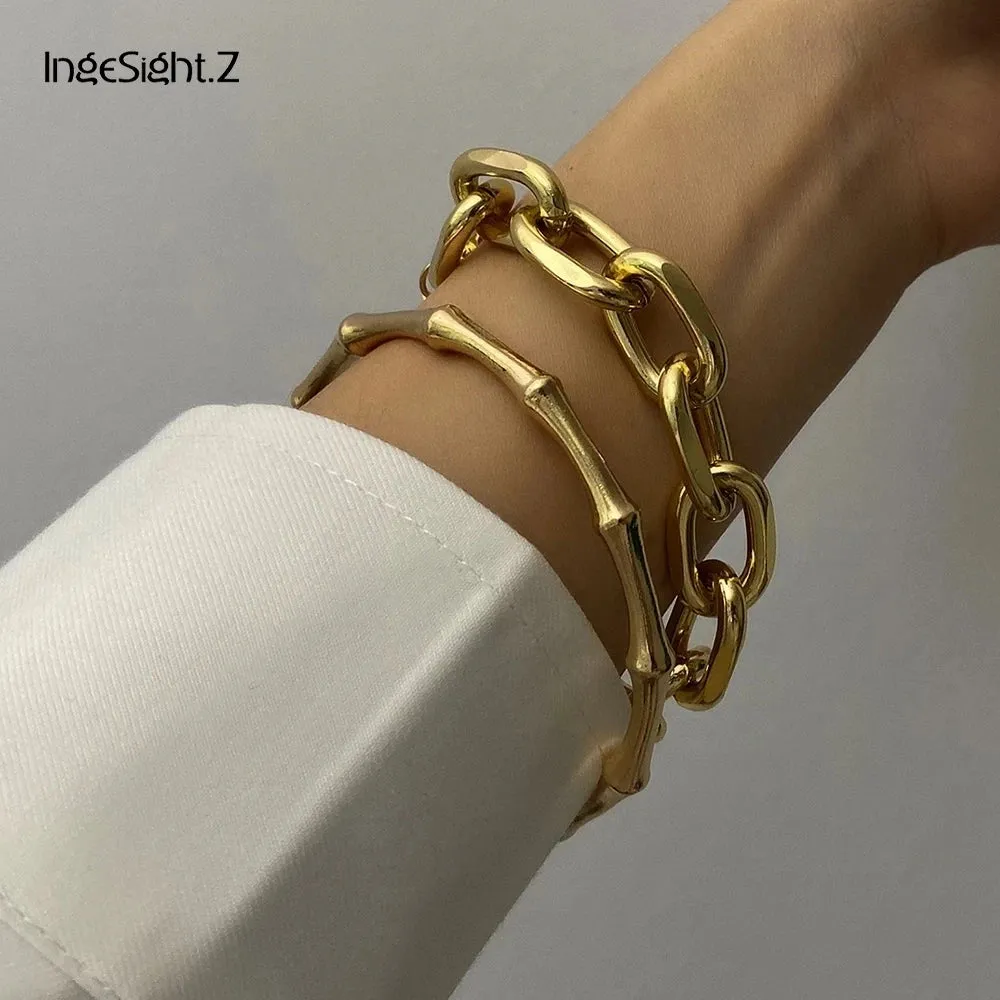 Punk Gold Color Chunky Thick Bracelets Bangle