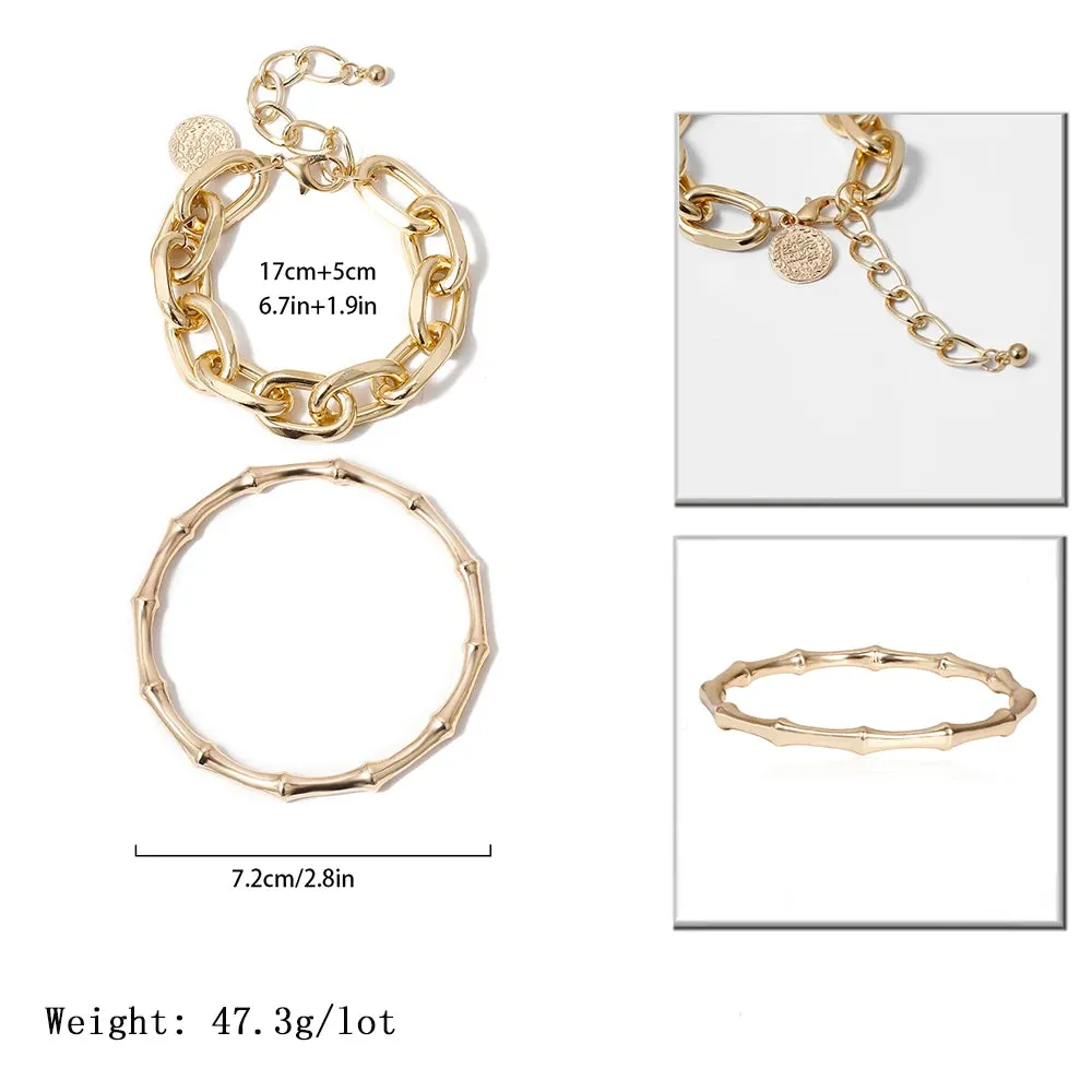 Punk Gold Color Chunky Thick Bracelets Bangle