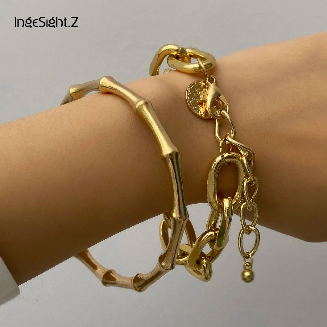 Punk Gold Color Chunky Thick Bracelets Bangle