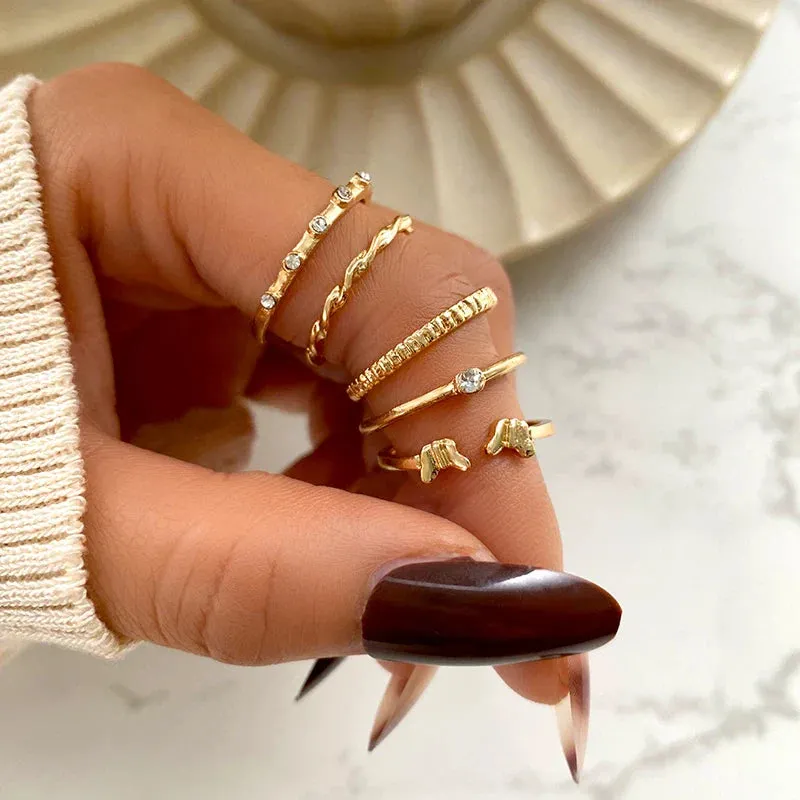 Punk Snake Black Rings Set For Women Vintage Geometric Metal Cross Rings Set