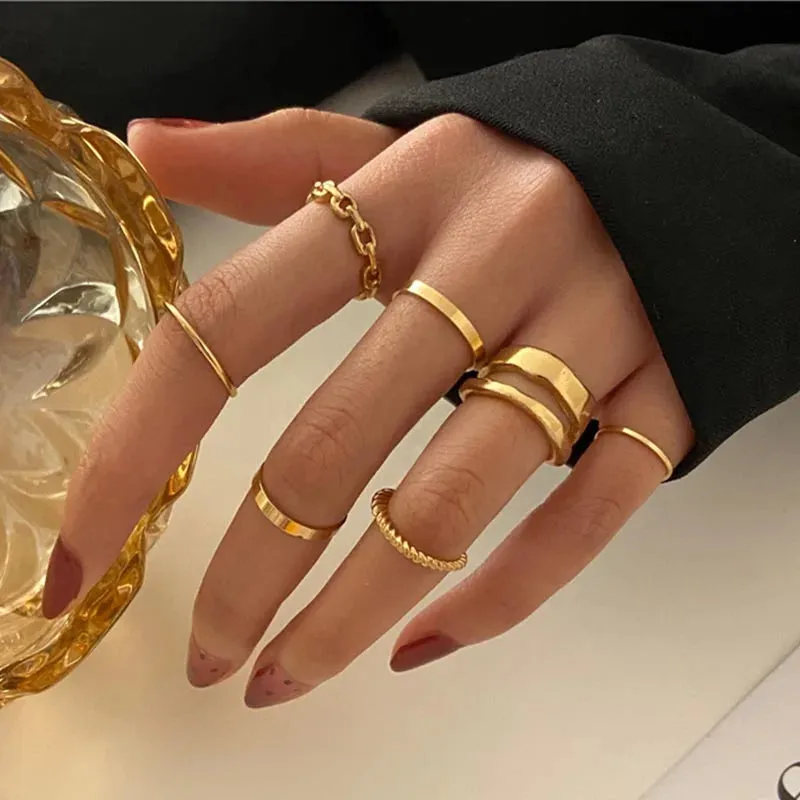 Punk Snake Black Rings Set For Women Vintage Geometric Metal Cross Rings Set