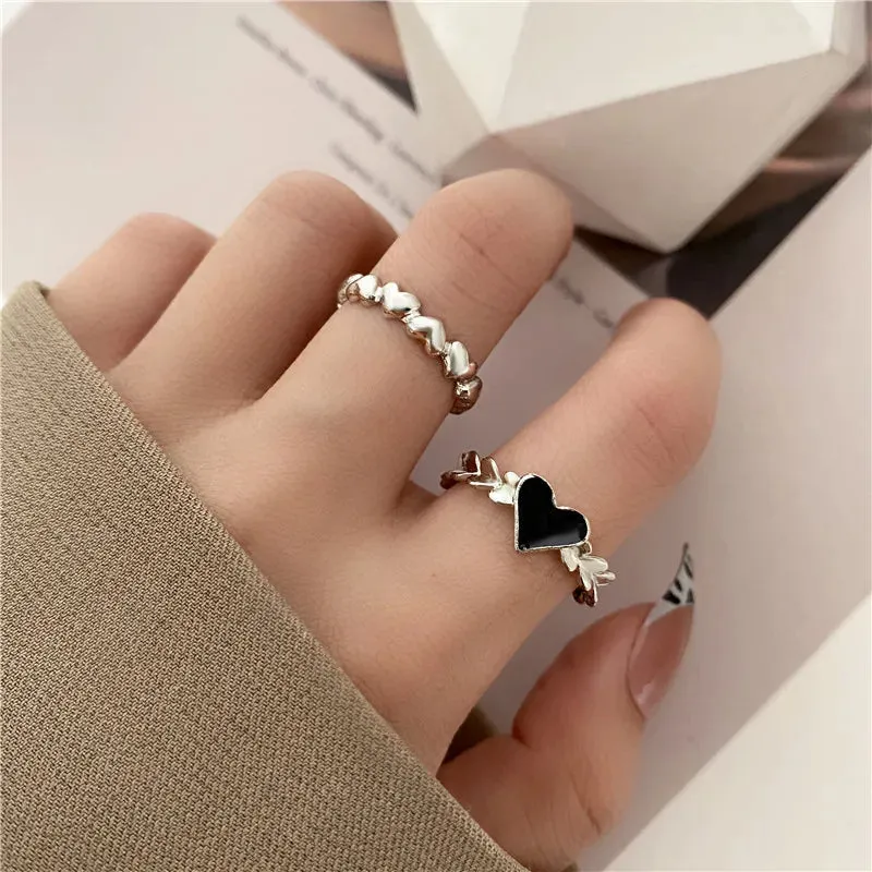 Punk Snake Black Rings Set For Women Vintage Geometric Metal Cross Rings Set