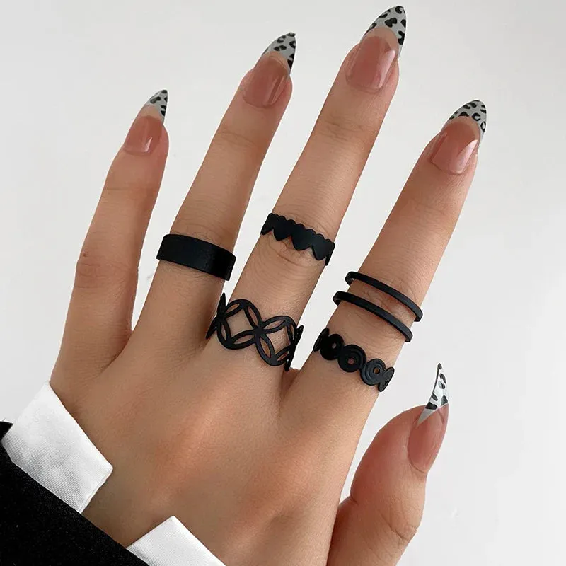 Punk Snake Black Rings Set For Women Vintage Geometric Metal Cross Rings Set