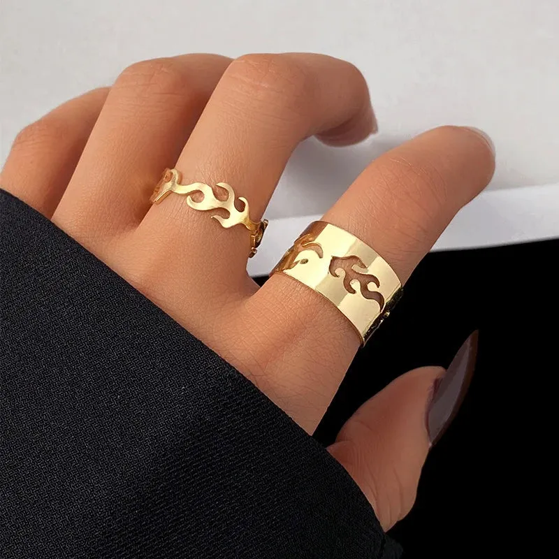 Punk Snake Black Rings Set For Women Vintage Geometric Metal Cross Rings Set