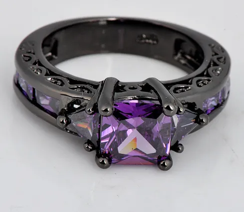 Purple Amethyst Black Gold Filled Ring