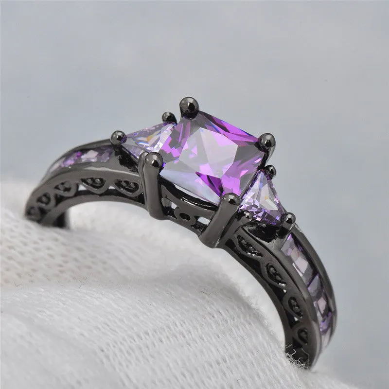 Purple Amethyst Black Gold Filled Ring