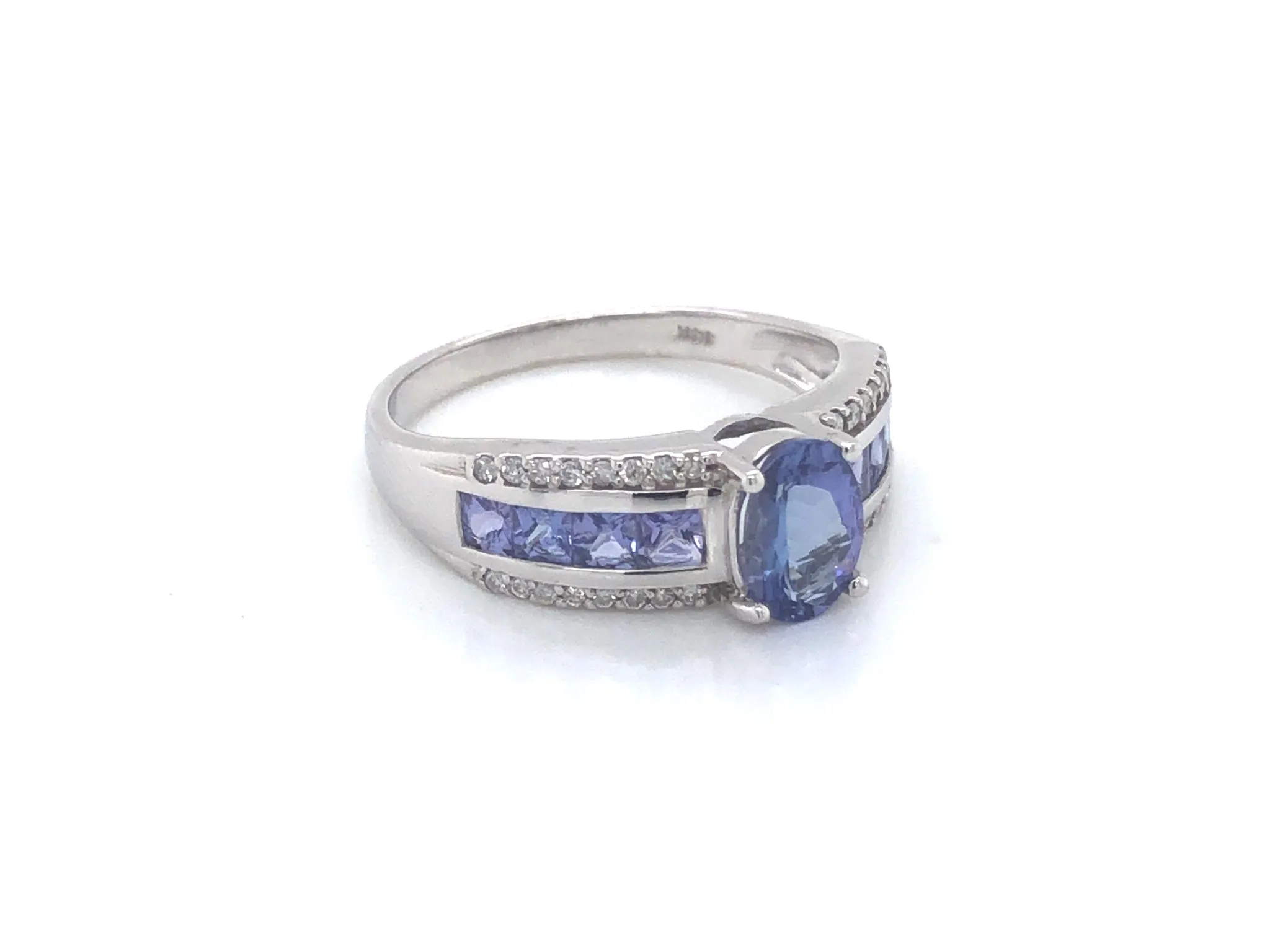 Purple Blue Tanzanite and Diamond Ring-14k White Gold