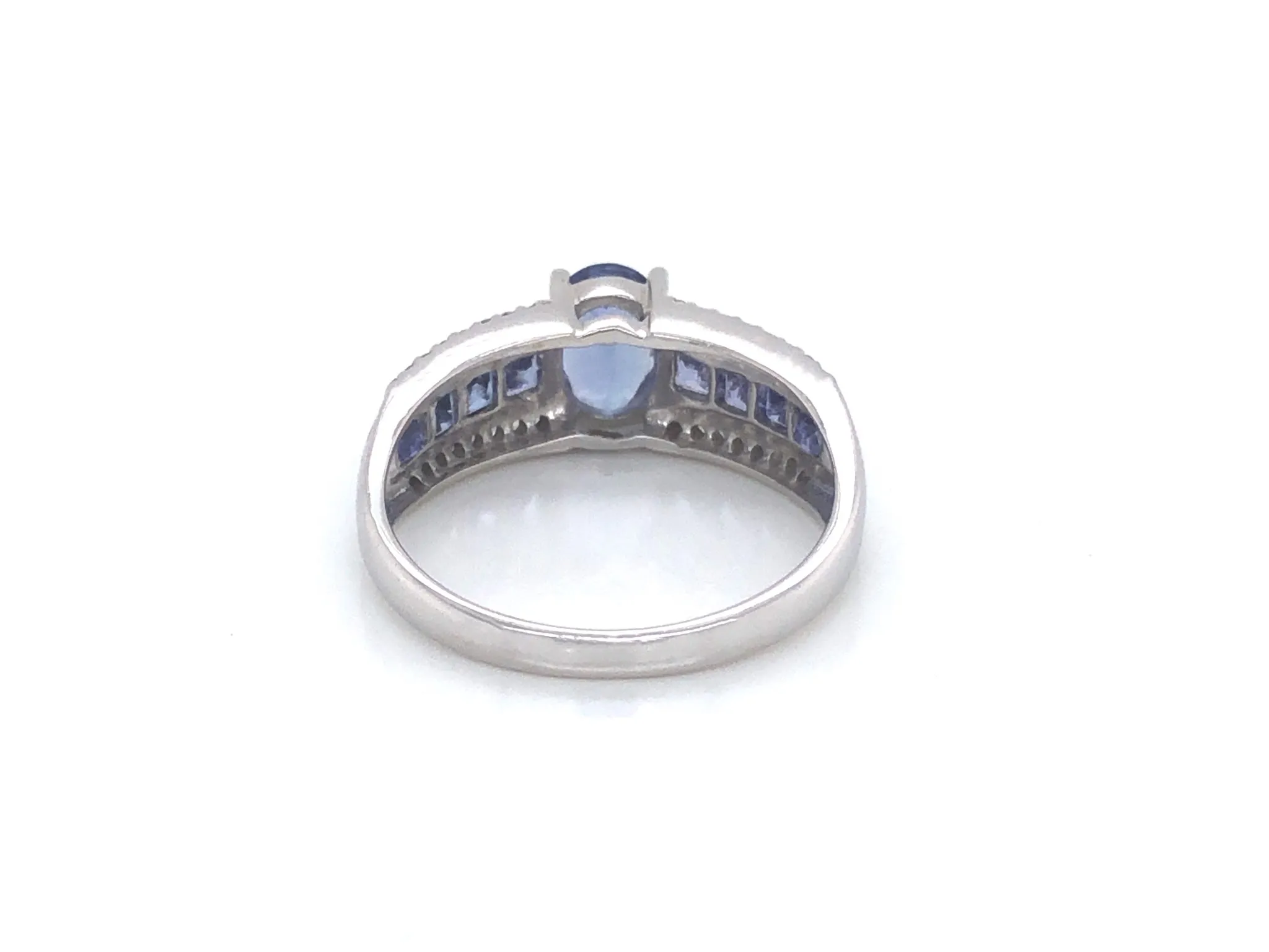 Purple Blue Tanzanite and Diamond Ring-14k White Gold