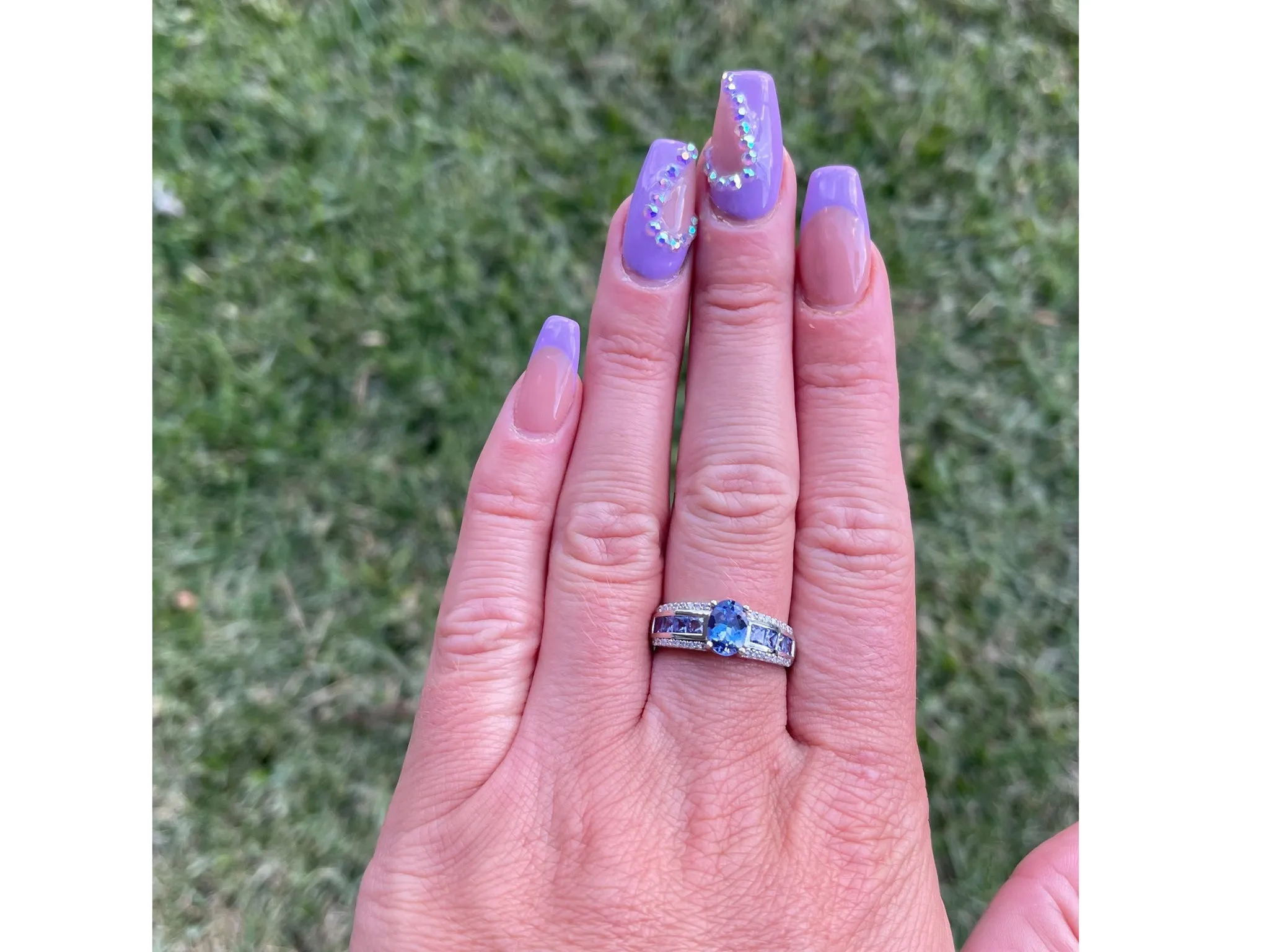 Purple Blue Tanzanite and Diamond Ring-14k White Gold