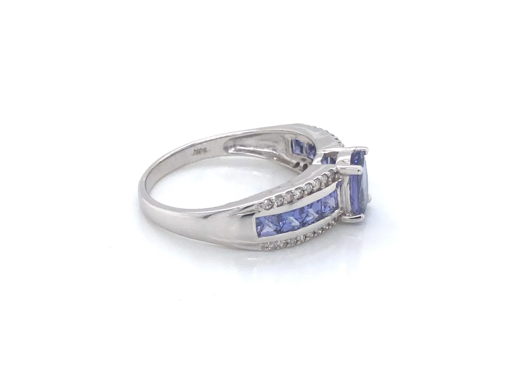 Purple Blue Tanzanite and Diamond Ring-14k White Gold