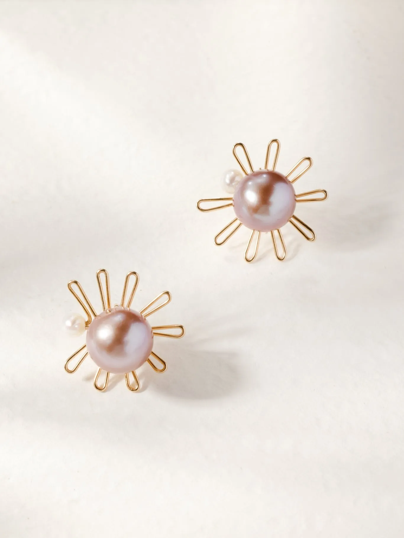 Purple Fairy Series Small Sun Purple Pearl Stud Earrings