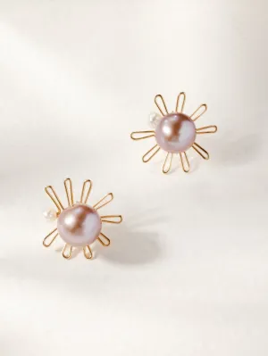 Purple Fairy Series Small Sun Purple Pearl Stud Earrings
