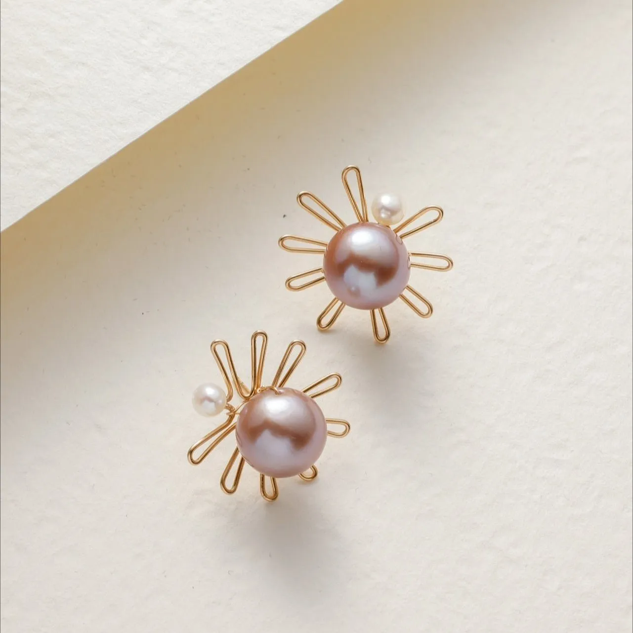 Purple Fairy Series Small Sun Purple Pearl Stud Earrings