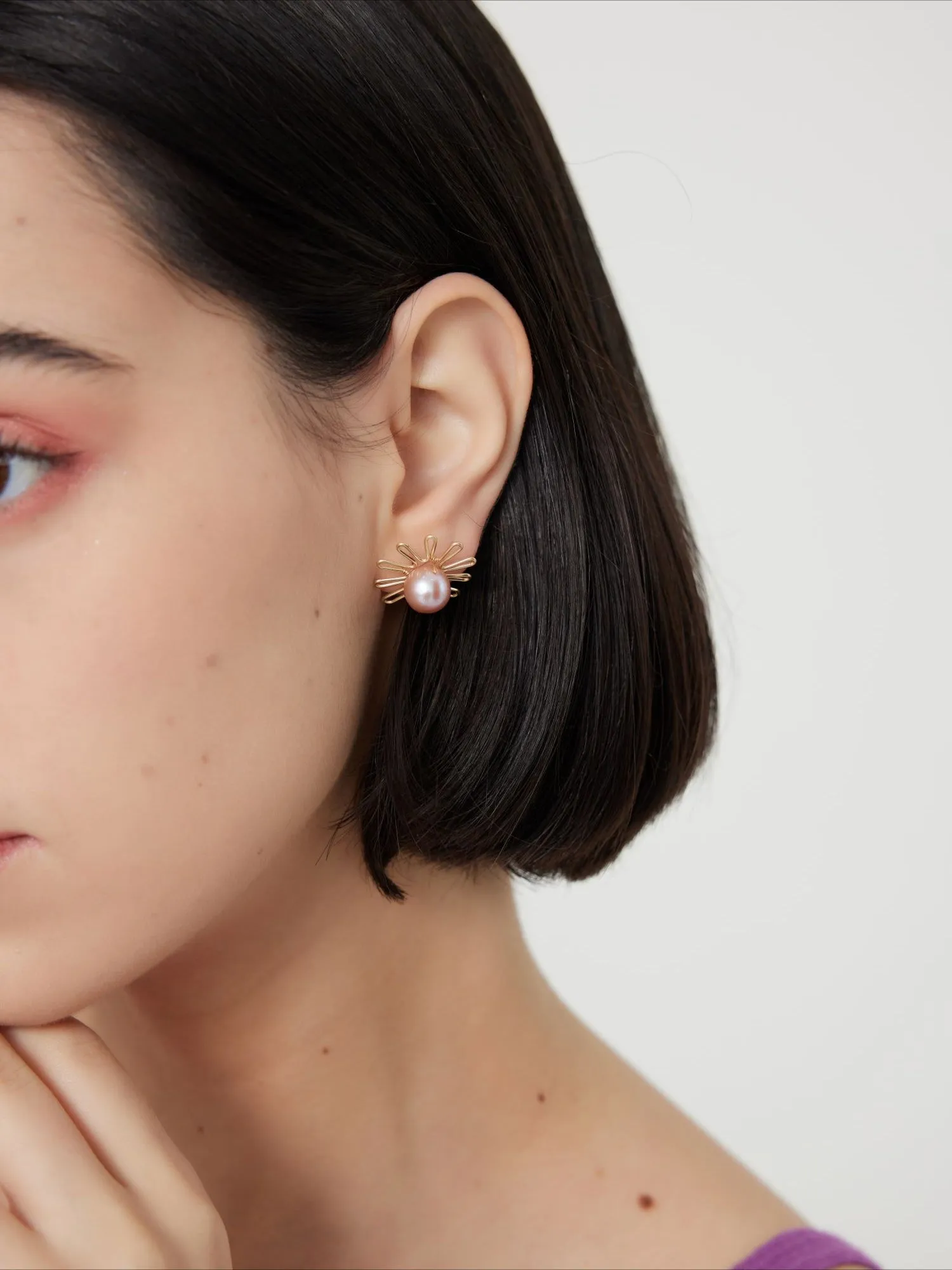 Purple Fairy Series Small Sun Purple Pearl Stud Earrings