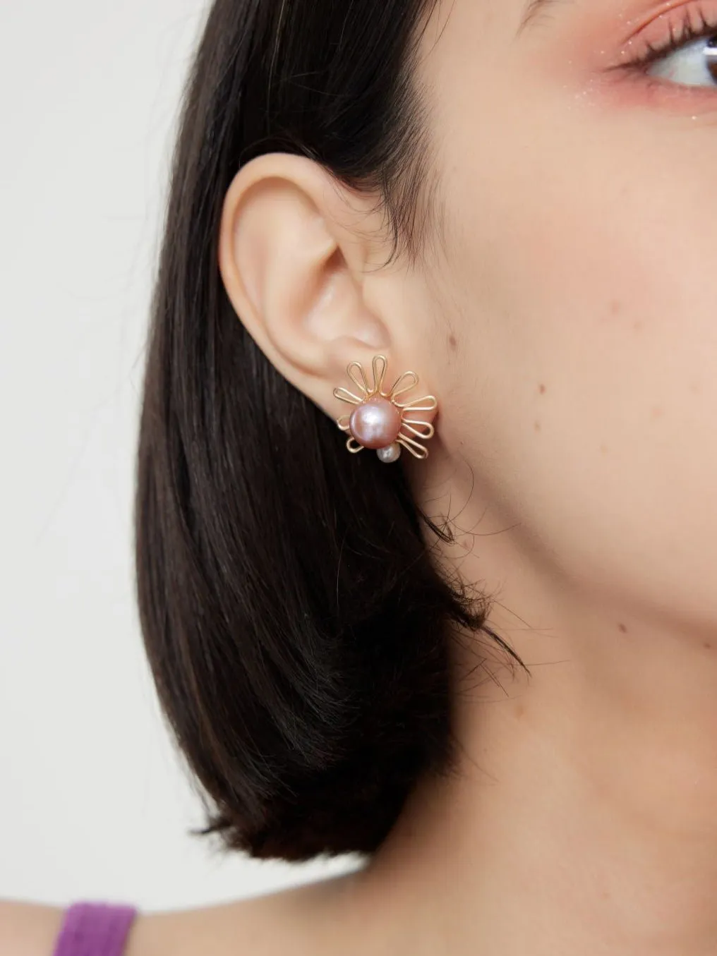 Purple Fairy Series Small Sun Purple Pearl Stud Earrings