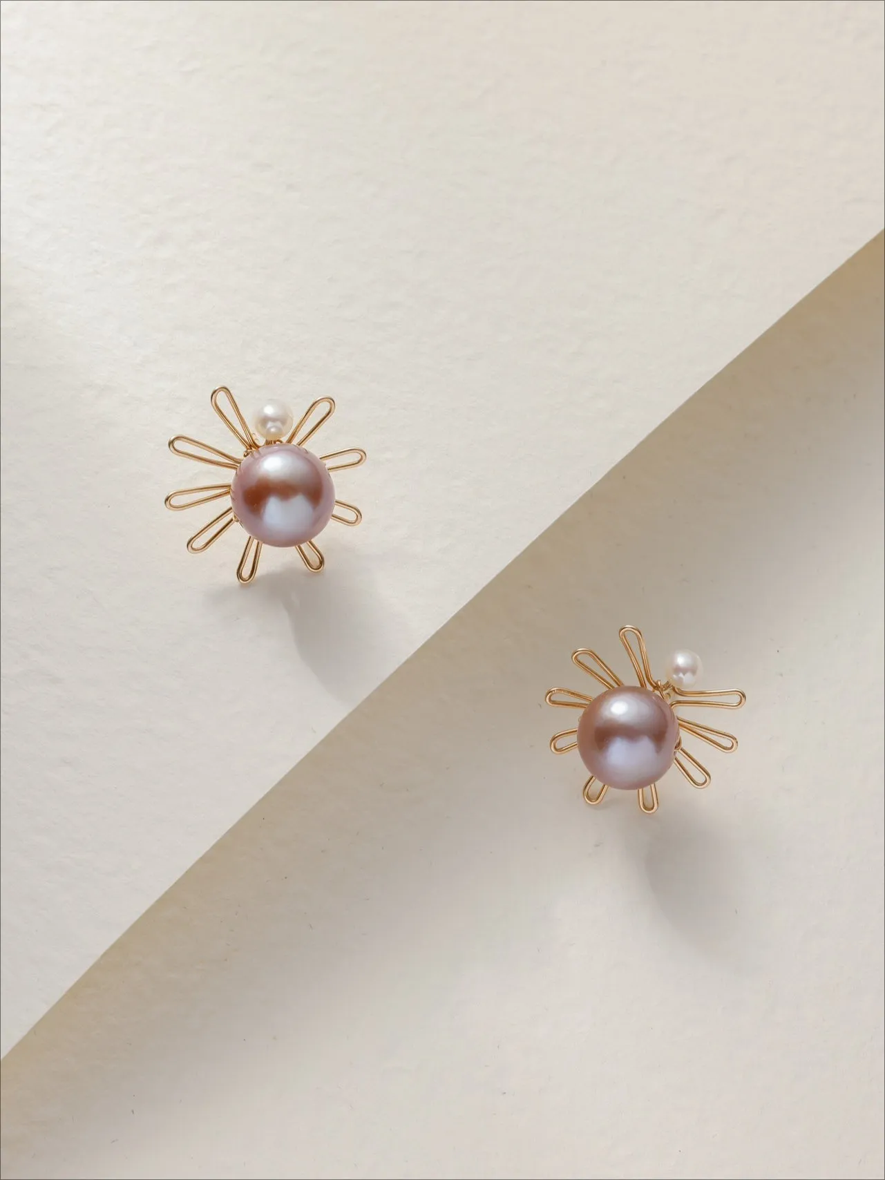 Purple Fairy Series Small Sun Purple Pearl Stud Earrings
