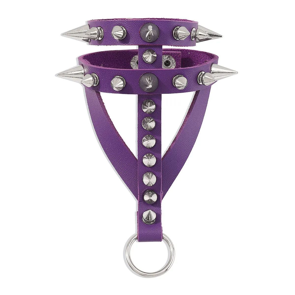 Purple Polystyrene & Silver-Plated Rivets Wrist-To-Finger Bracelet