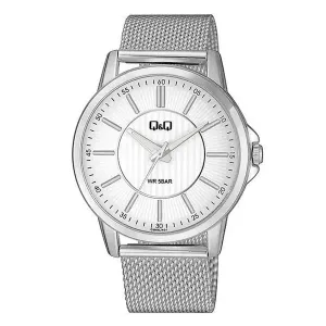 Q&Q Silver Mesh Bracelet Silver Dial Quartz Watch for Gents - QB66J201Y