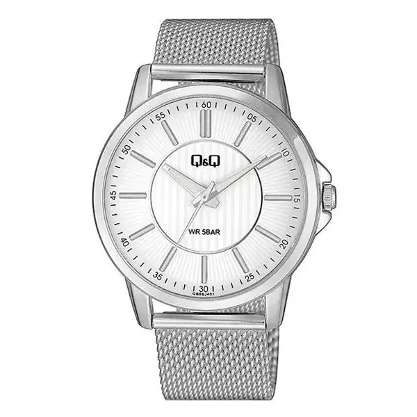 Q&Q Silver Mesh Bracelet Silver Dial Quartz Watch for Gents - QB66J201Y
