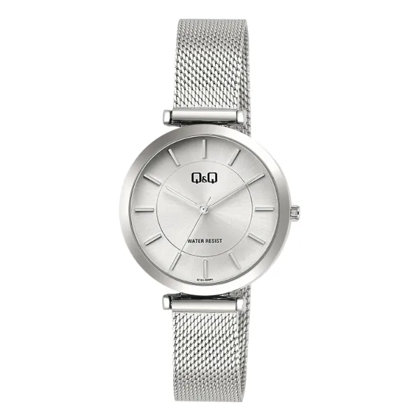 Q&Q Silver Stainless Steel Silver Dial Quartz Watch for Ladies - Q13A003PY