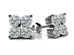Quad Block Diamond Studs Solitaire Earrings Diamond with 0.96 ct.(finished) 3.1mm