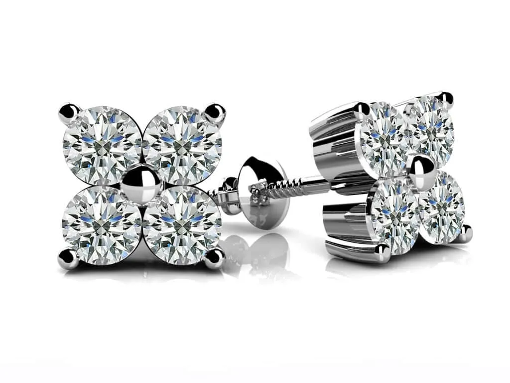 Quad Block Diamond Studs Solitaire Earrings Diamond with 0.96 ct.(finished) 3.1mm