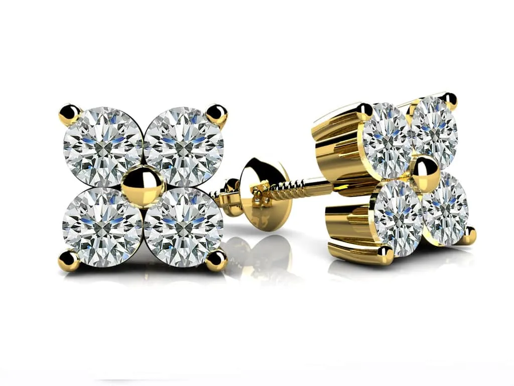 Quad Block Diamond Studs Solitaire Earrings Diamond with 0.96 ct.(finished) 3.1mm