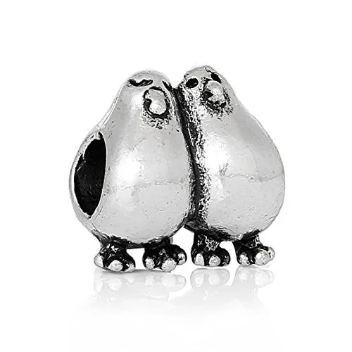 "Love Birds" Charm Bead Spacer Compatible for Most European Snake Chain Bracelet