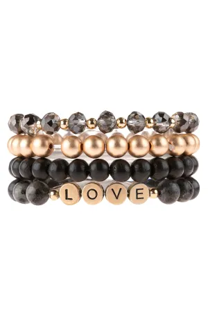 "LOVE" CHARM MULTILINE BEADED BRACELET
