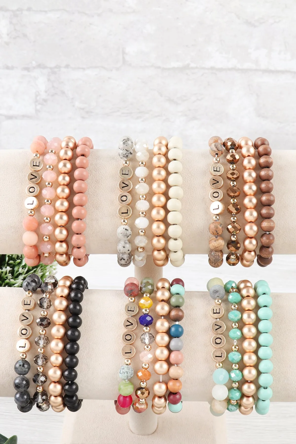 "LOVE" CHARM MULTILINE BEADED BRACELET