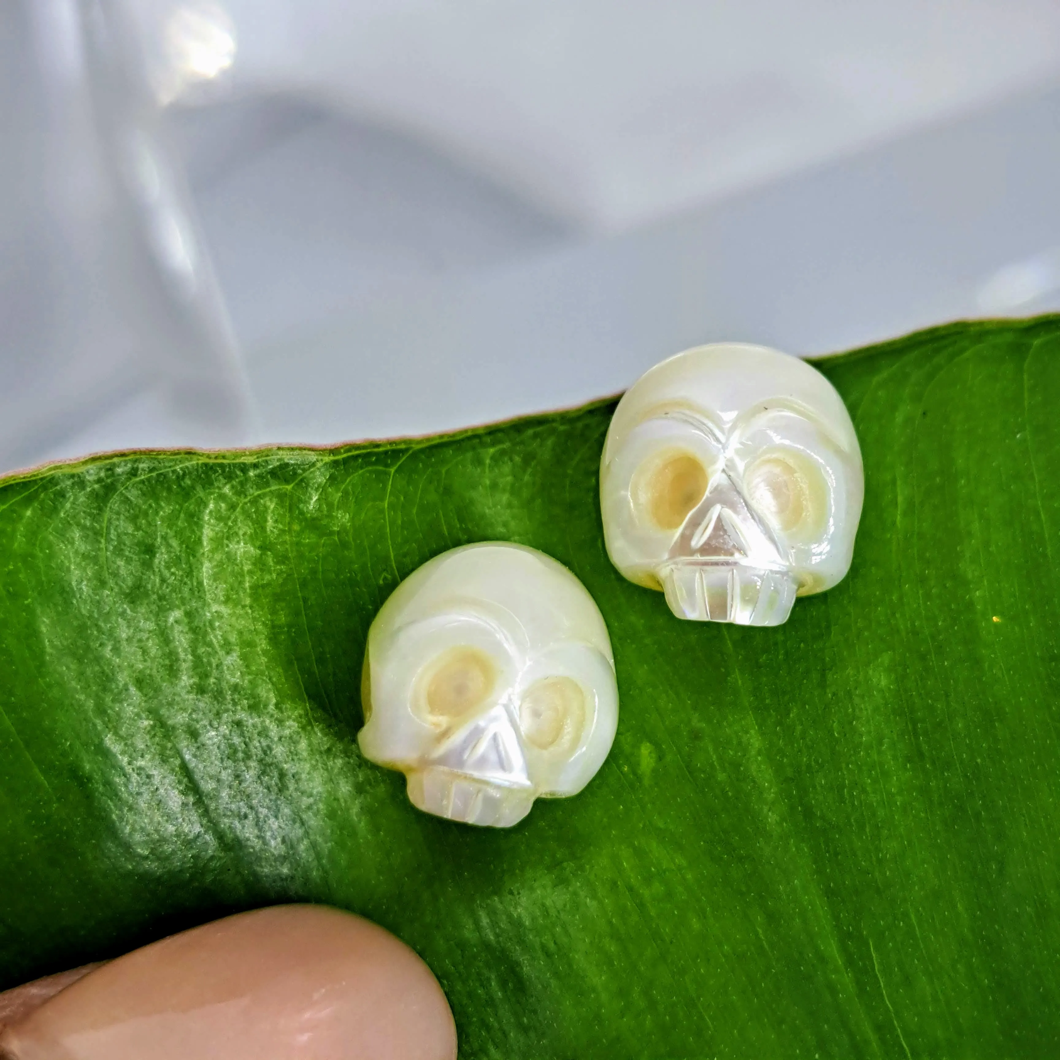 "Sugar Skull" .5" Stud Earrings - Hand-carved Pearls, Sterling