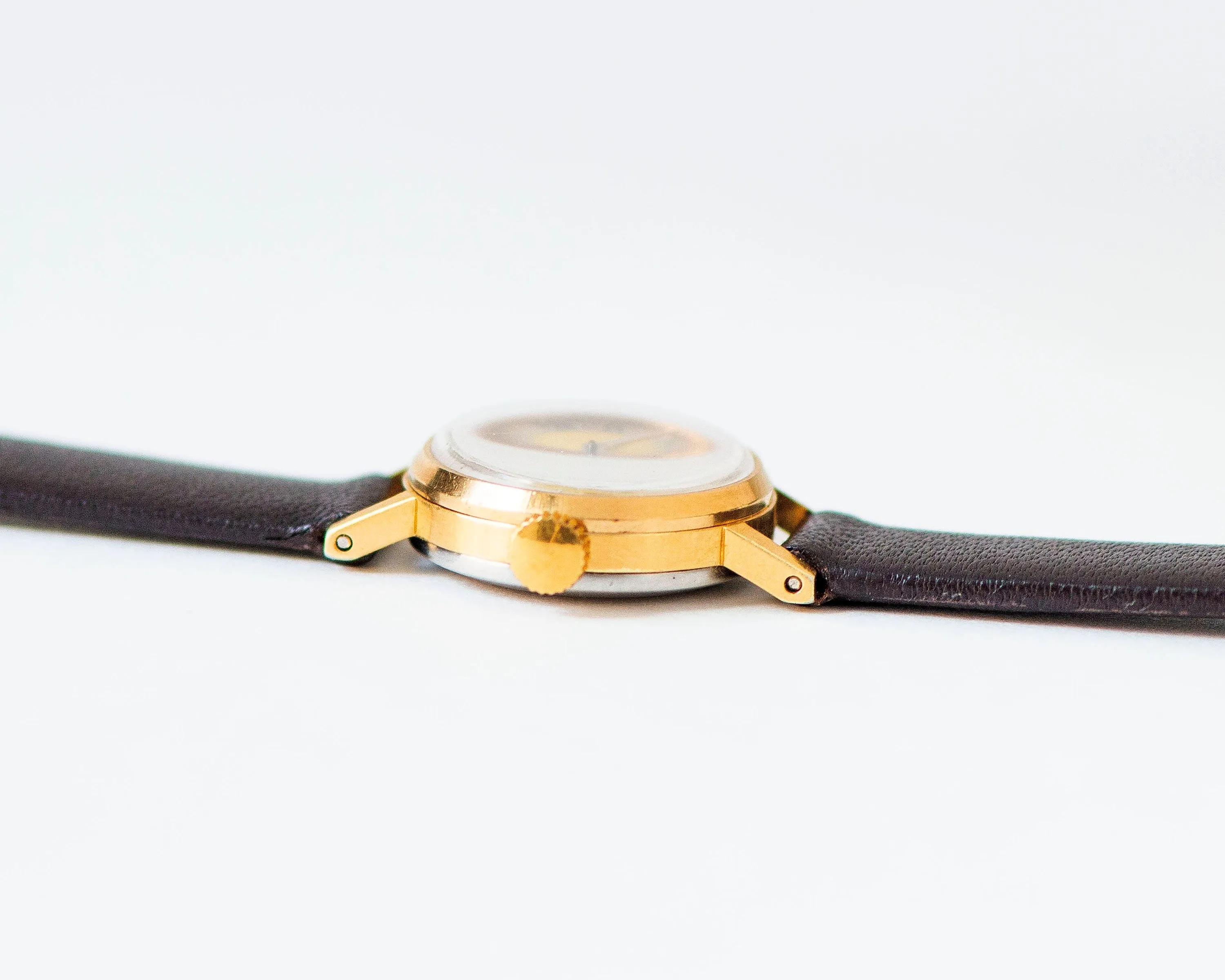 Rare yellow dial women's wristwatch Seagull, lady micro watch gold plated, Roman numerals retro girl watch gift, new premium leather strap