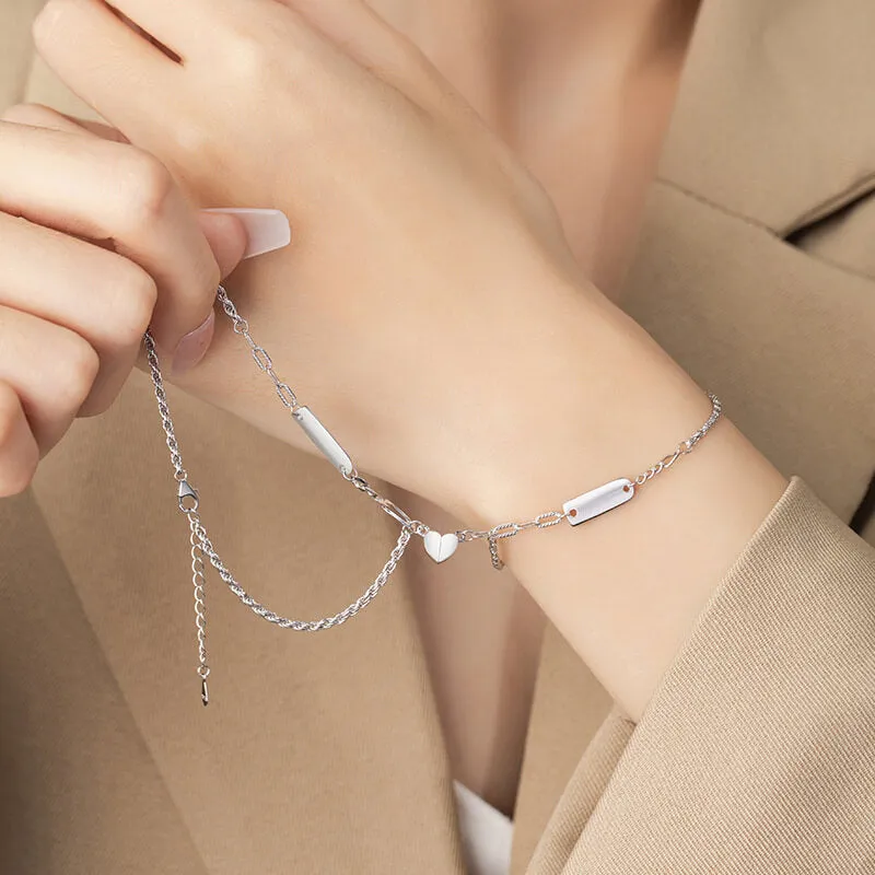 Rectangular Plaque Heart Magnetic Matching Bracelets