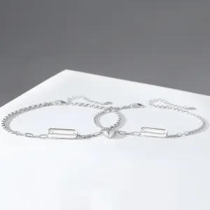 Rectangular Plaque Heart Magnetic Matching Bracelets