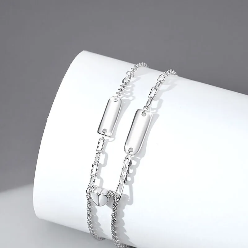 Rectangular Plaque Heart Magnetic Matching Bracelets