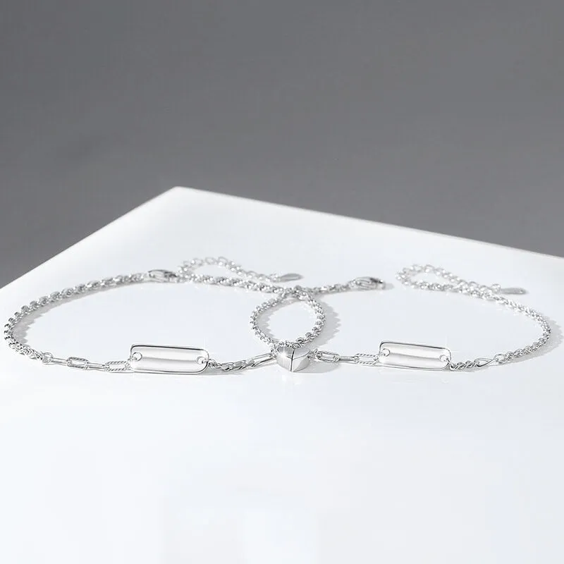 Rectangular Plaque Heart Magnetic Matching Bracelets