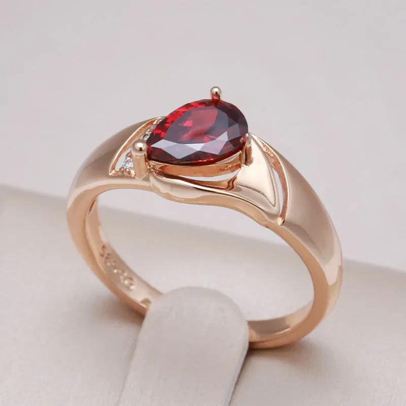 Red Natural Zircon Ring 585 Rose Gold for Women Wedding Fine Jewelry