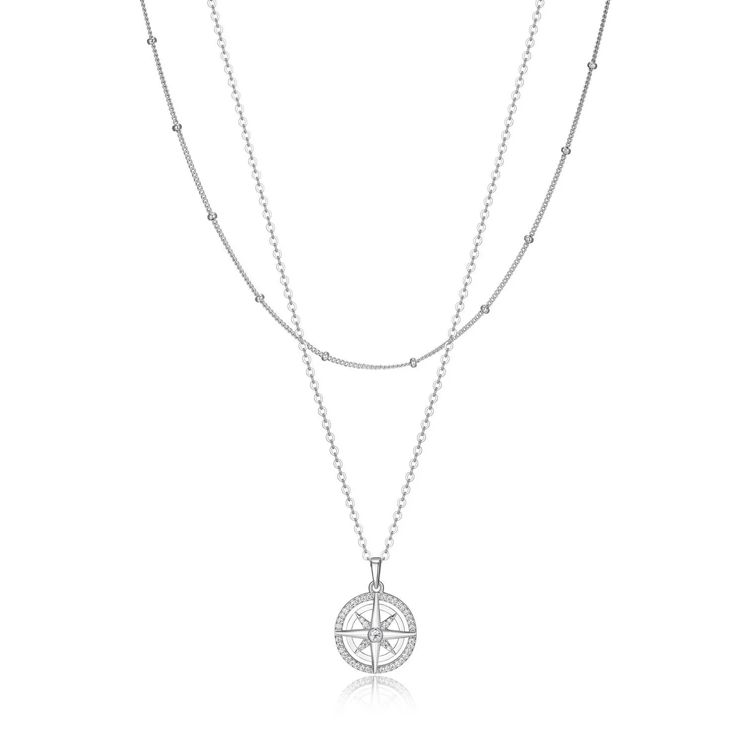 Reign Sterling Silver CZ Double Layer North Star Necklace