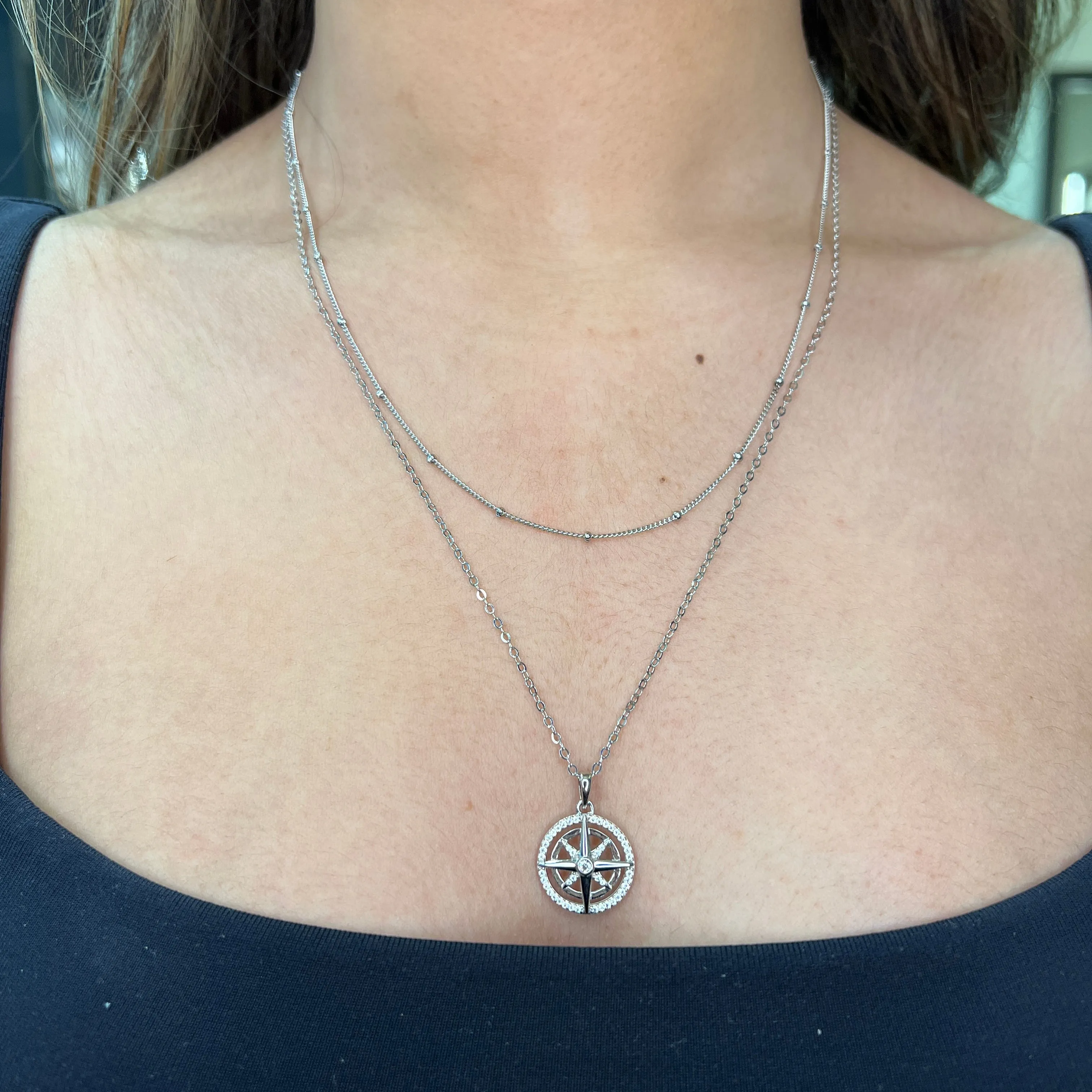 Reign Sterling Silver CZ Double Layer North Star Necklace