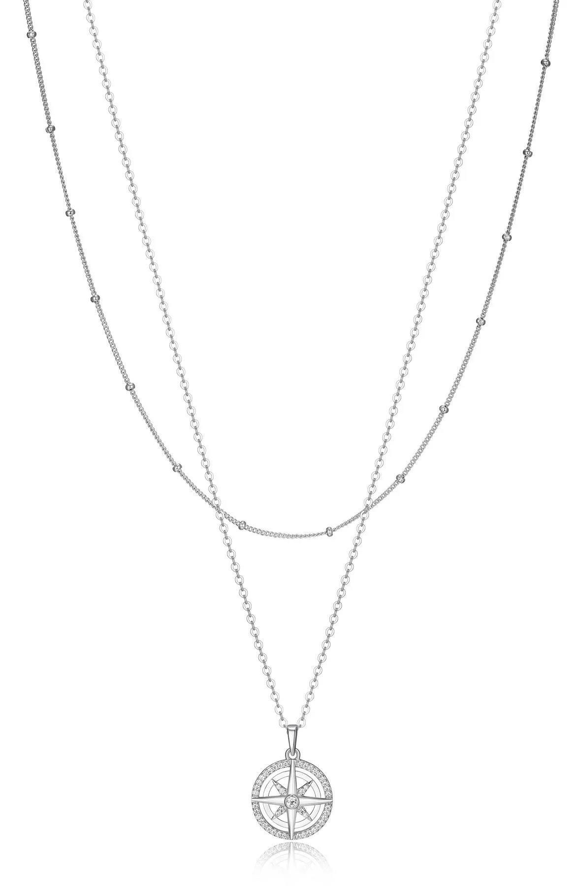 Reign Sterling Silver CZ Double Layer North Star Necklace