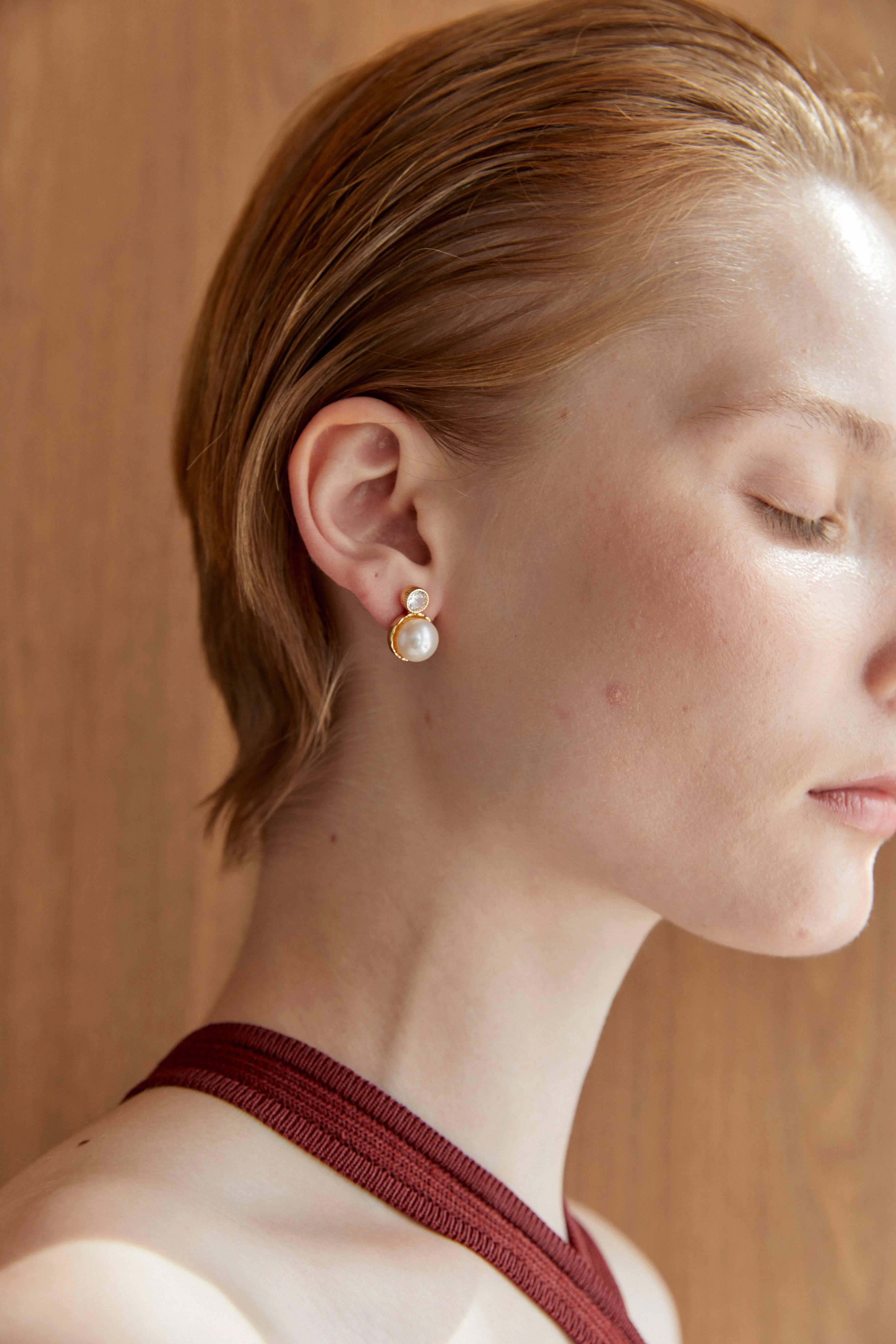 Rhinestone Round Pearl Bead Earrings