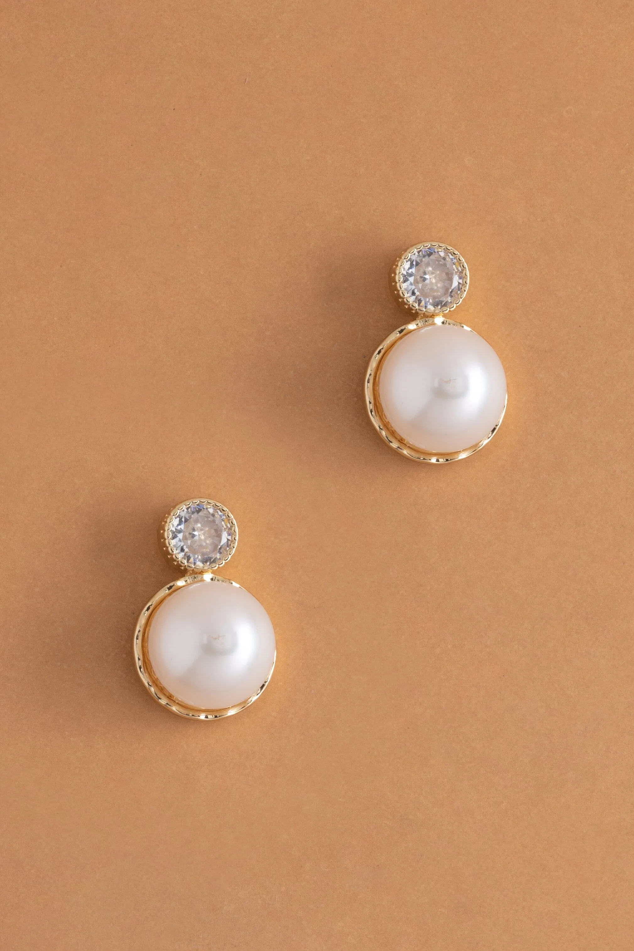 Rhinestone Round Pearl Bead Earrings