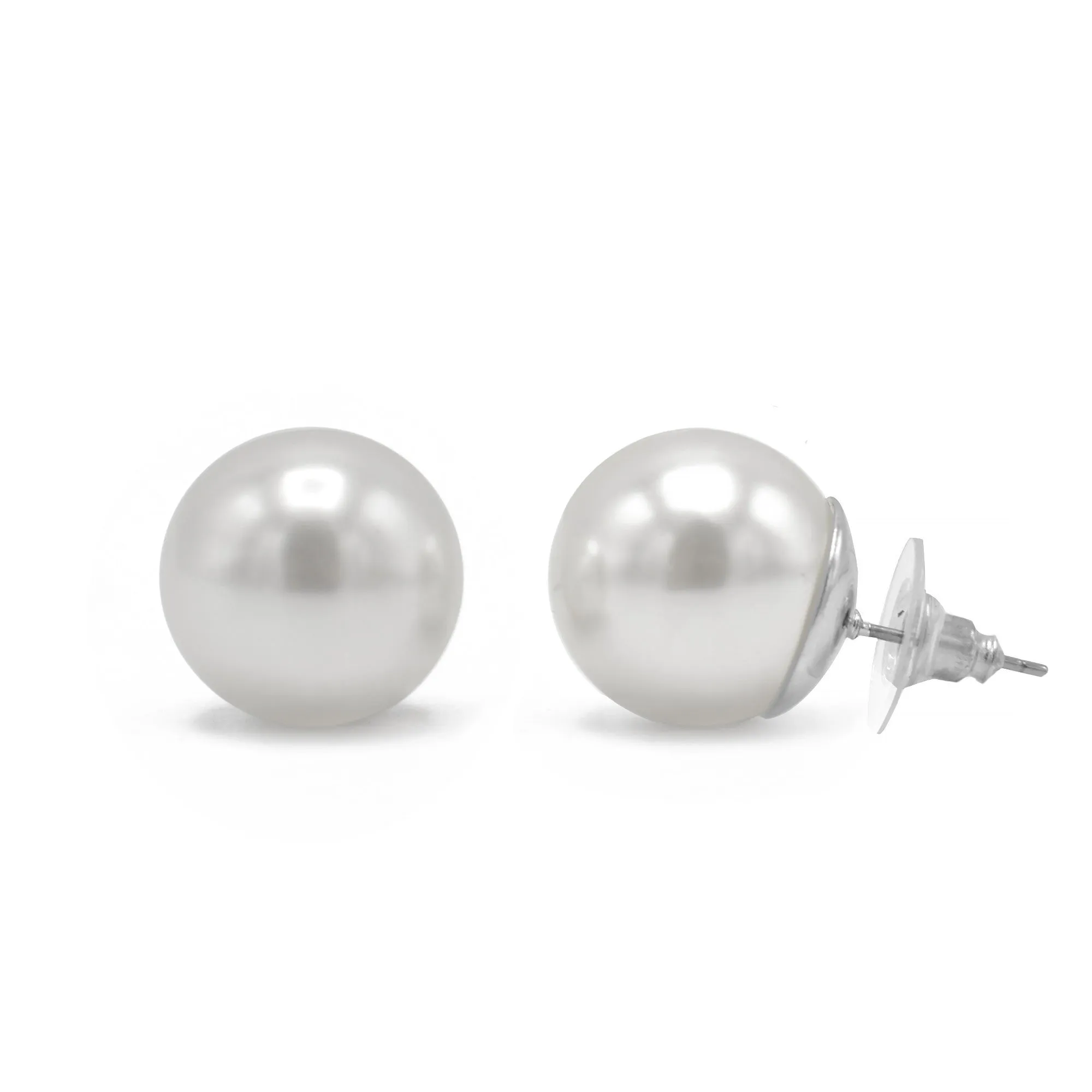 Rhodium White 10 Mm Pearl Stud Earring #HNE90895-10MMRDWH(IC12)