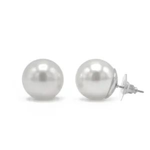 Rhodium White 10 Mm Pearl Stud Earring #HNE90895-10MMRDWH(IC12)
